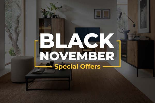 Banner for Black November Special Offers over a background o a living room.