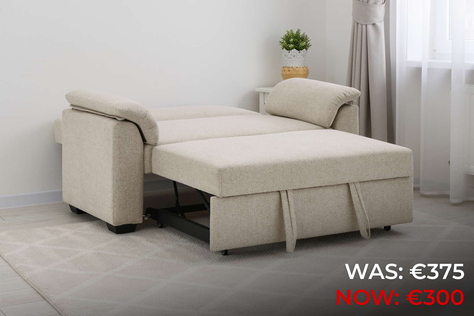 Off-White 2-Seater Sofabed converted into a bed