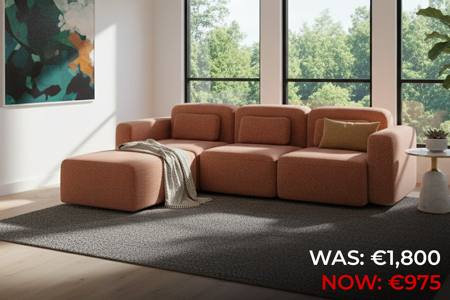 Brown terracotta modular corner sofa