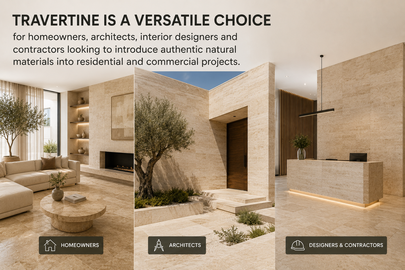 Travertine interiors and exteriors for homeowners, architects, designers and contractors