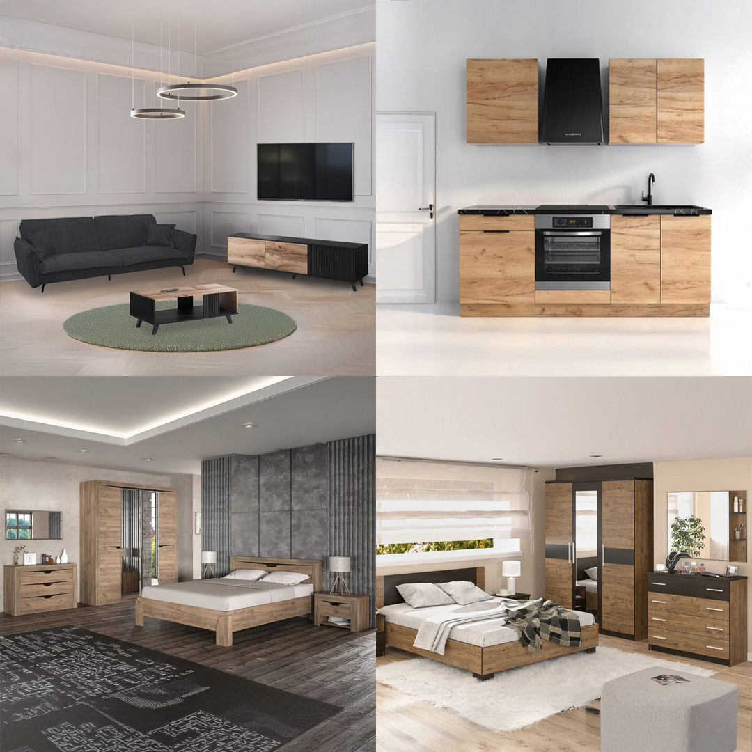 Apartment Package Set Black and Oak 1