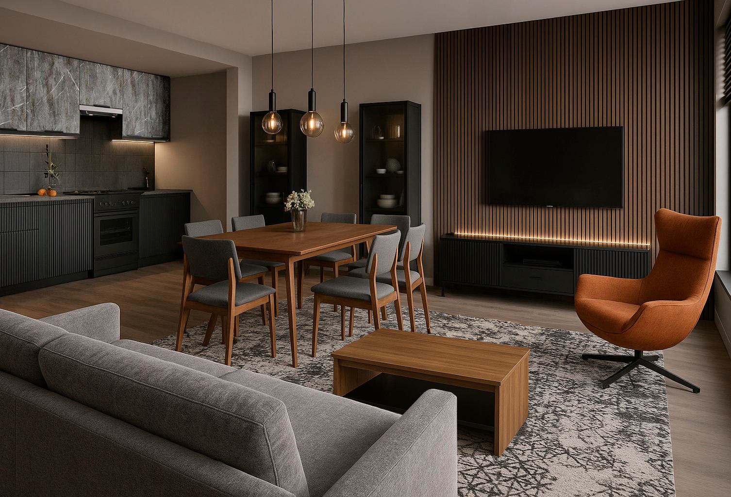 Slate Black and Walnut Apartment Set